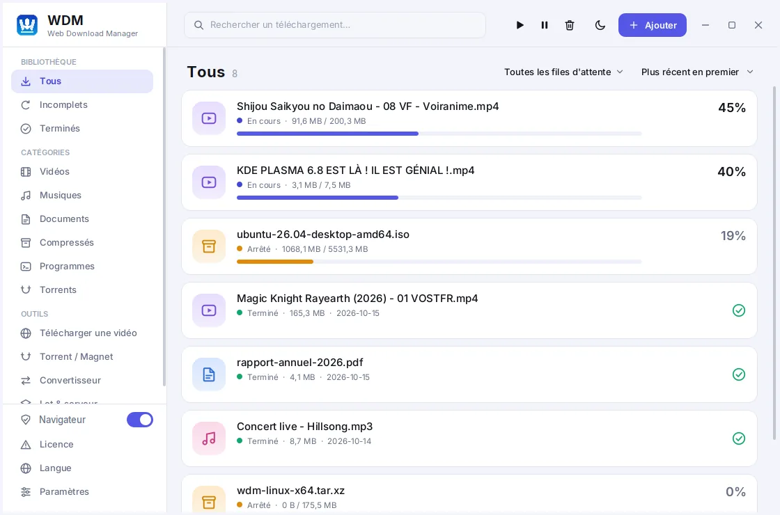 Interface de WDM, thème clair